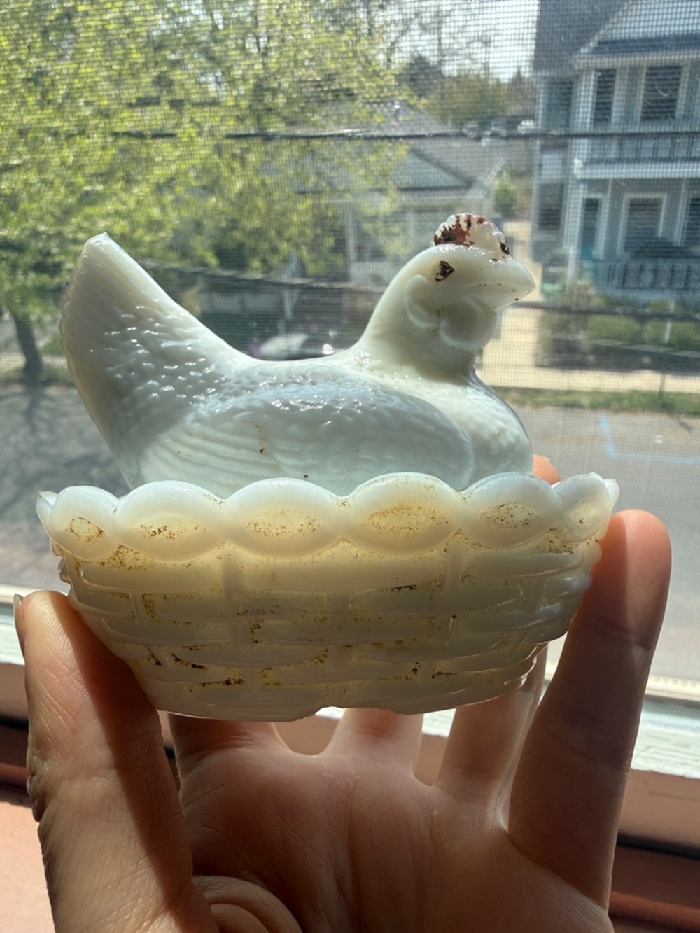 Vintage antique Milk Glass Hen on Nest butter dish